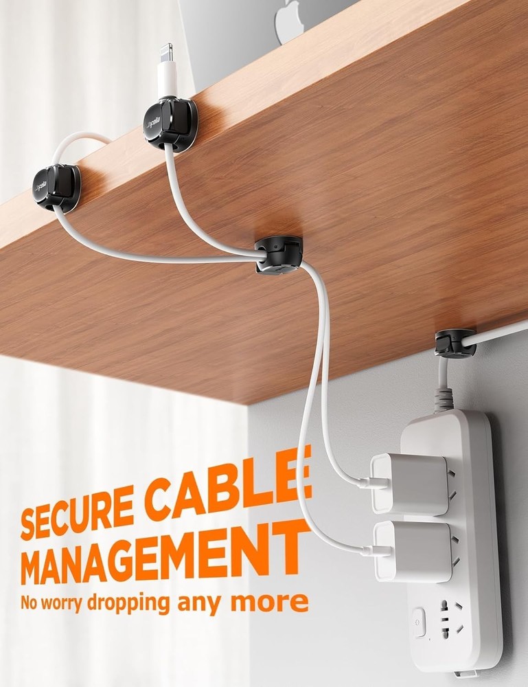 Max Secure Cable Clips - 8-Pack Snap Open Holder for Home Office Essentials