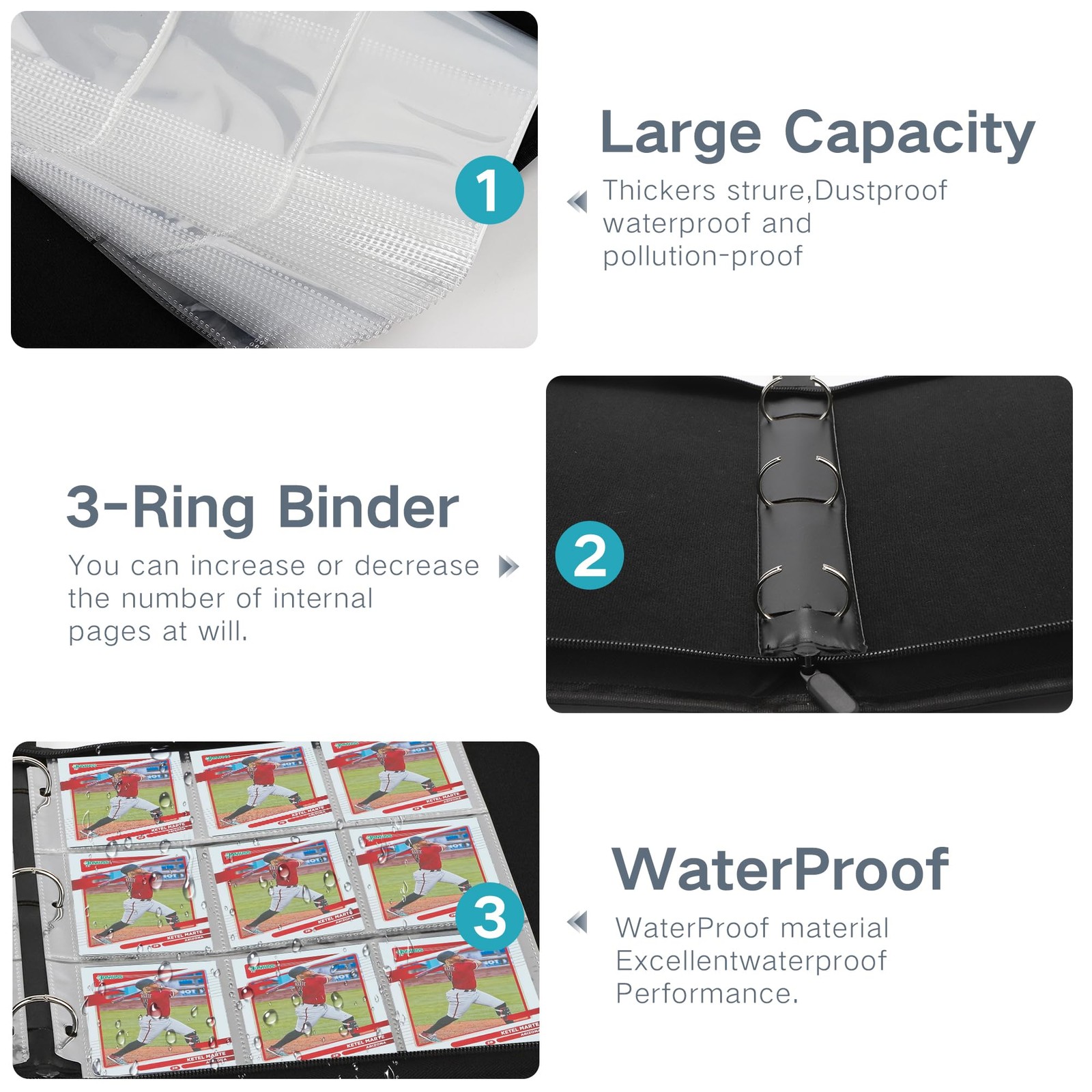 Trading Card Binder with Sleeves 9 Pocket Premium 720 Double Sided Pocket PU ...