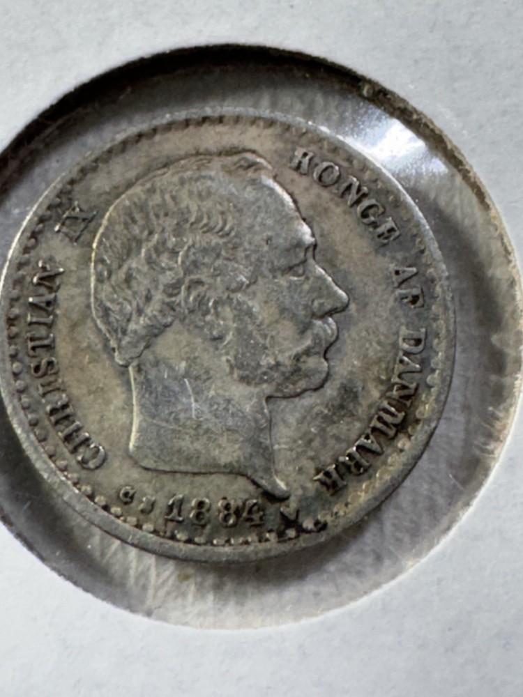 1884 Denmark 10 Ore Small Silver Coin Cleaned