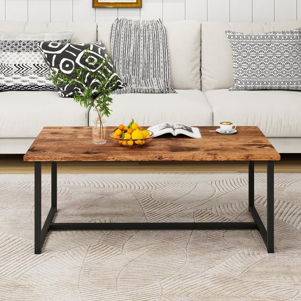 Coffee Table Rectangular Center Table Living Room Open Space Side Table W/ Metal