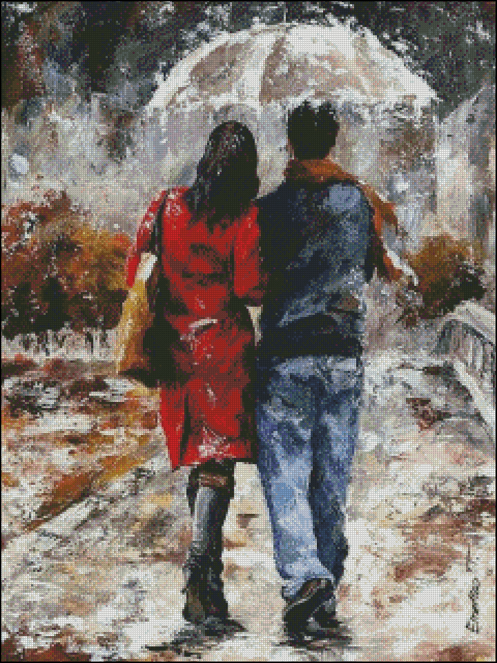 Chart Needlework Embroidery Counted Cross Stitch Pattern - Walking in the Rain