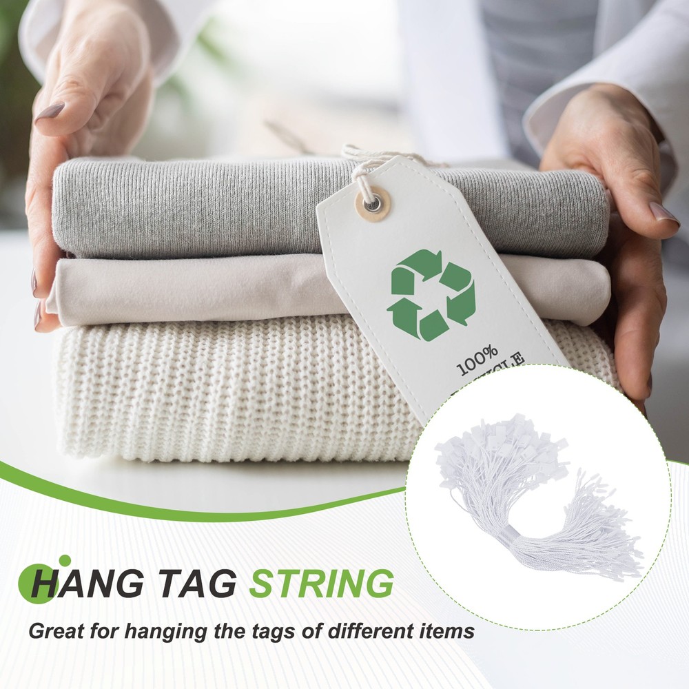 200pcs Polyester Hang Tag String (6.7") - Plastic Snap Lock Pin Loop White