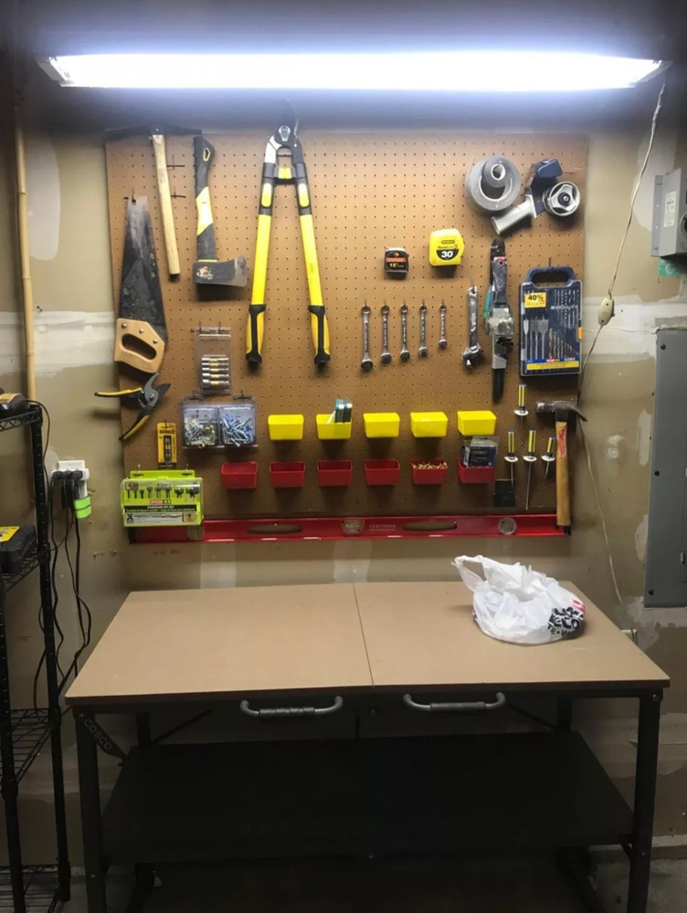 Folding Workbench Work Table w/ Wheels Bottom Shelf Storage for Workshop Garage