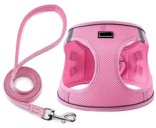 Dog Harness Adjustable Reflective Dog Harness And Leash Set Non Pull Pink
