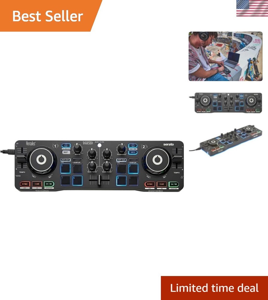 Lightweight DJ Controller with Pressure-Sensitive Jog Wheels & LED Lighting