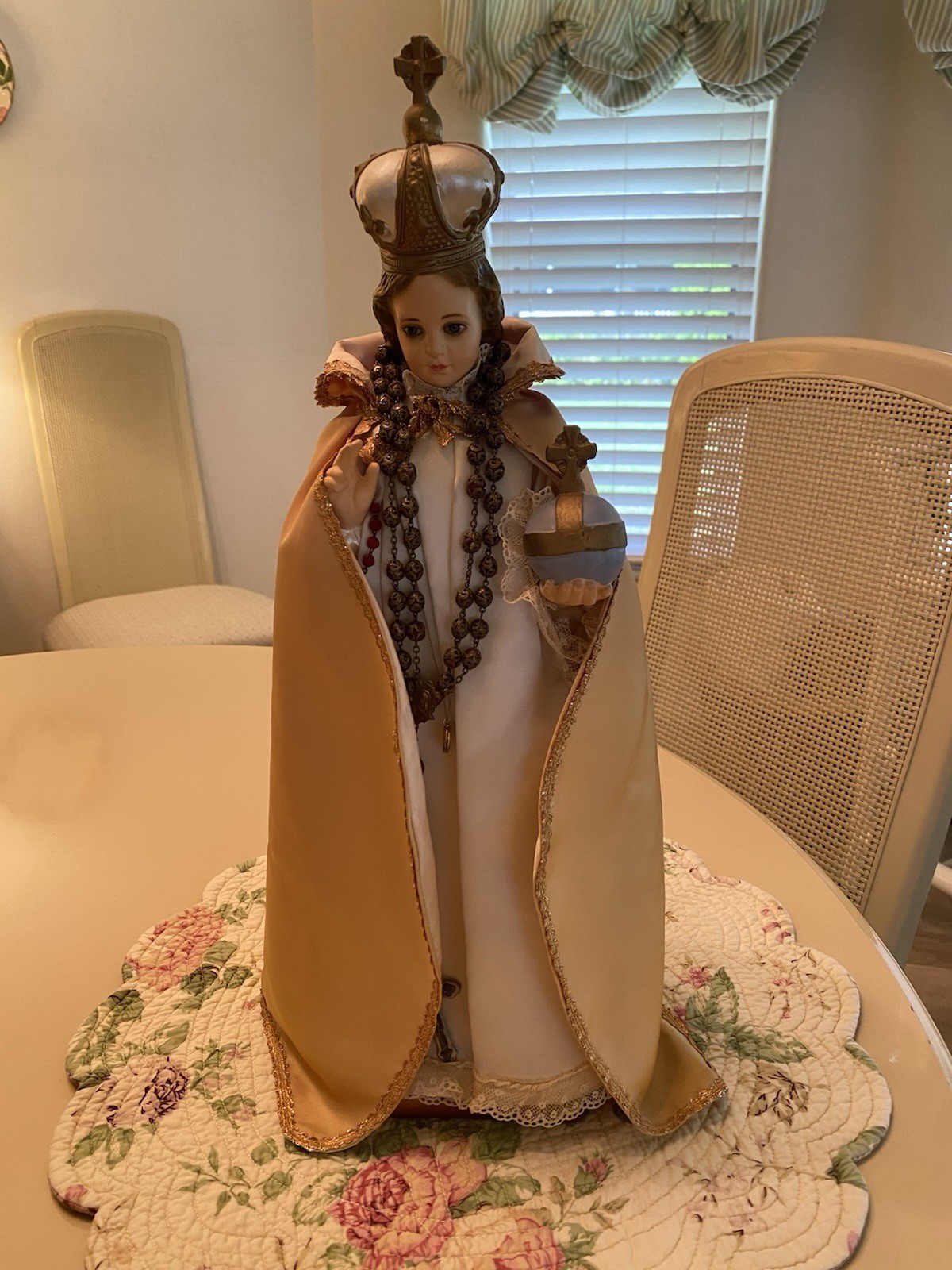 Vintage Infant Of Prague Plaster Statue With Rosary 18' Tall