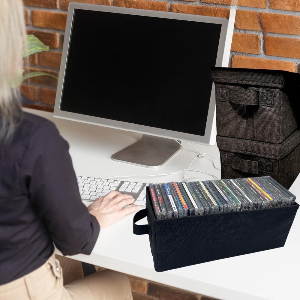 CD Storage Boxes 4 Pack Durable CD Case Organizer with Lid Disc Container Set