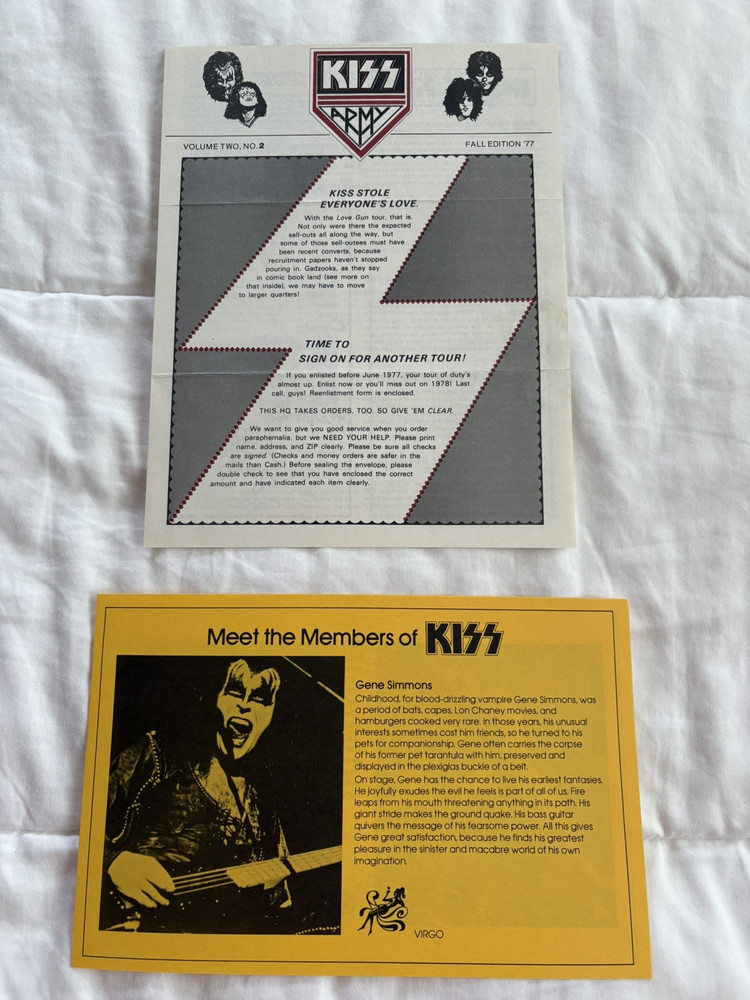 Vintage Original 1976 KISS Army Membership Kit Photos and Newsletters