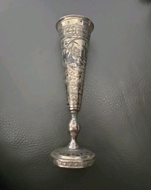 Large Russian Silver Niello Flute Cup