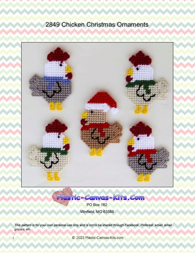 Chicken Christmas Ornaments-Plastic Canvas Pattern or Kit