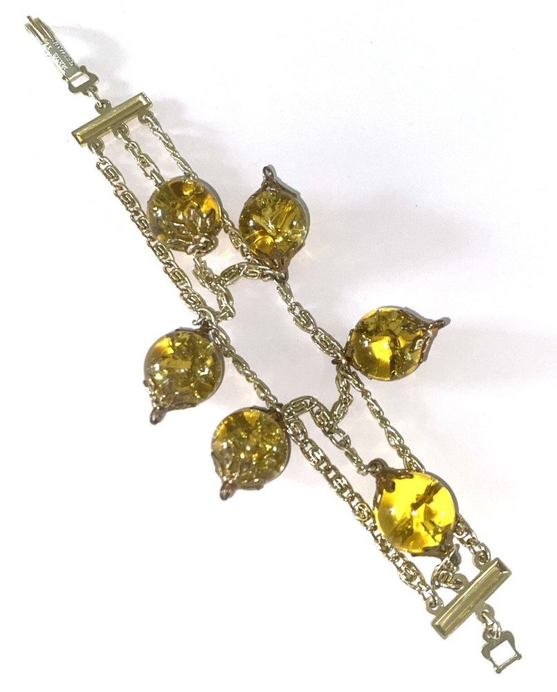 Unique Signed Germany Crackle Glass Bead Dangle Bracelet