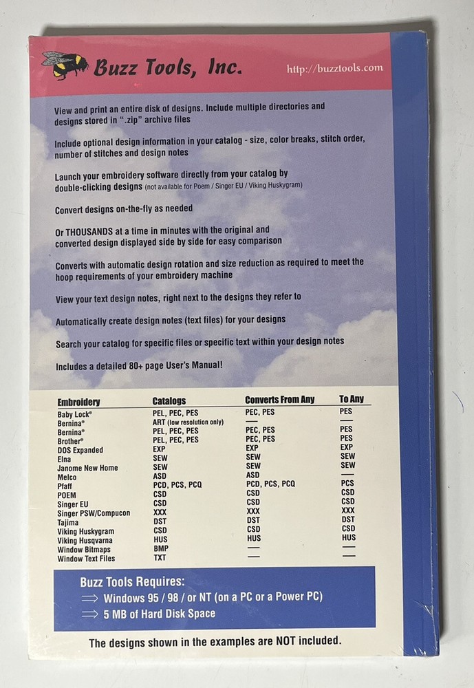 Buzz Tools Home Embroidery Management System Version 3 Plus Windows 95/98/NT