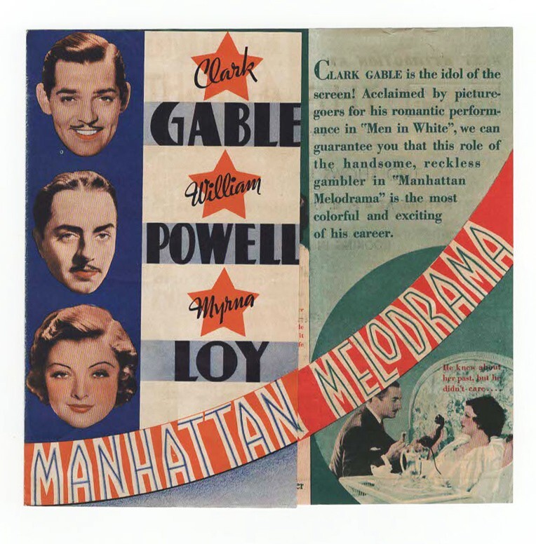 Manhattan Melodrama  Clark Gable Herald from the 1934 Movie ultra rare