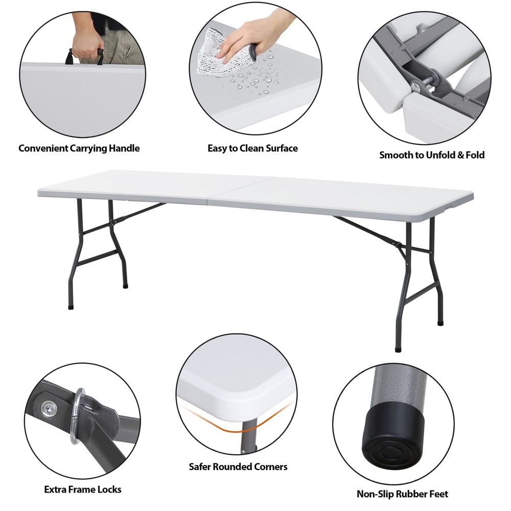 8FT Folable Camping Table w/Handle Safety Lock Dining Table Picnic Camping Table