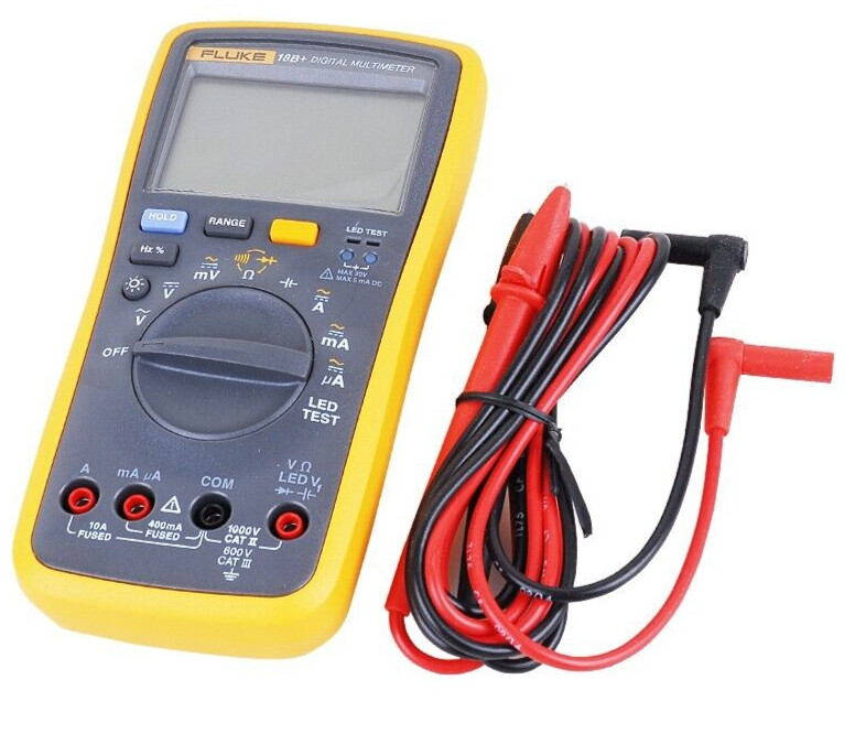 Fluke 18B+ AC/DC Voltage Current Digital Multimeter Auto/Manual Range LED Test