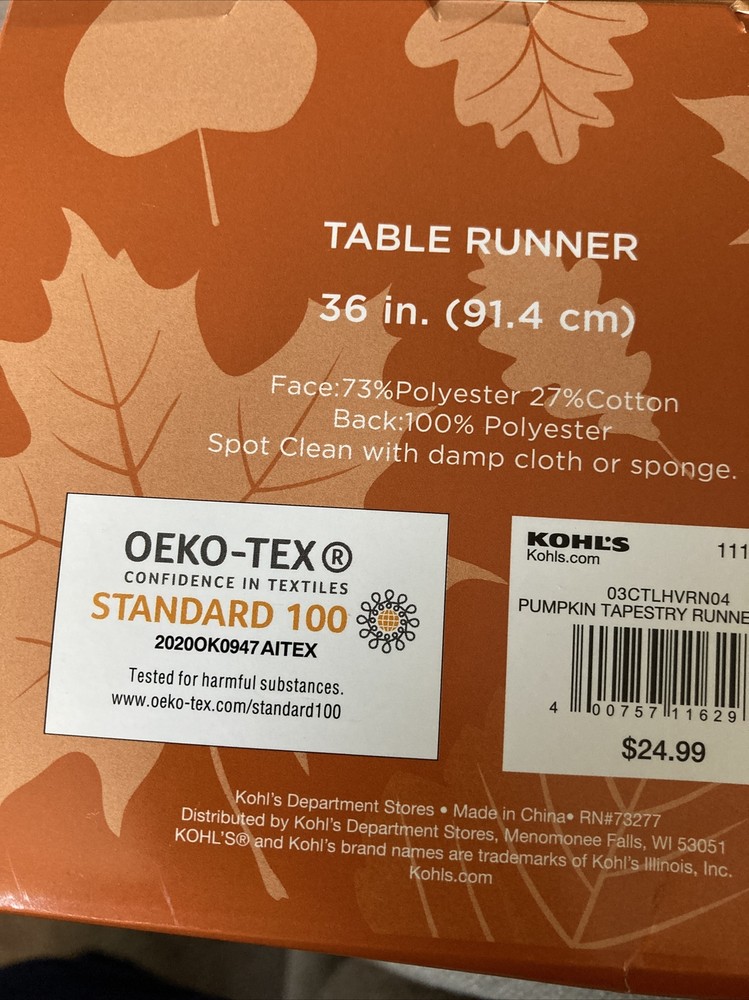 36 inch pumpkin table runner Kohl’s Retail $24.99￼