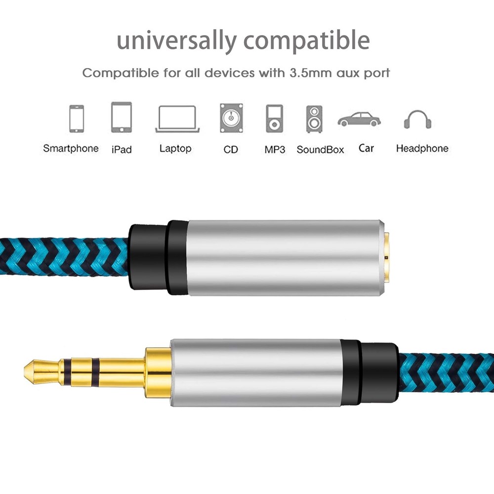 Headphone extension cable nylon braided ft