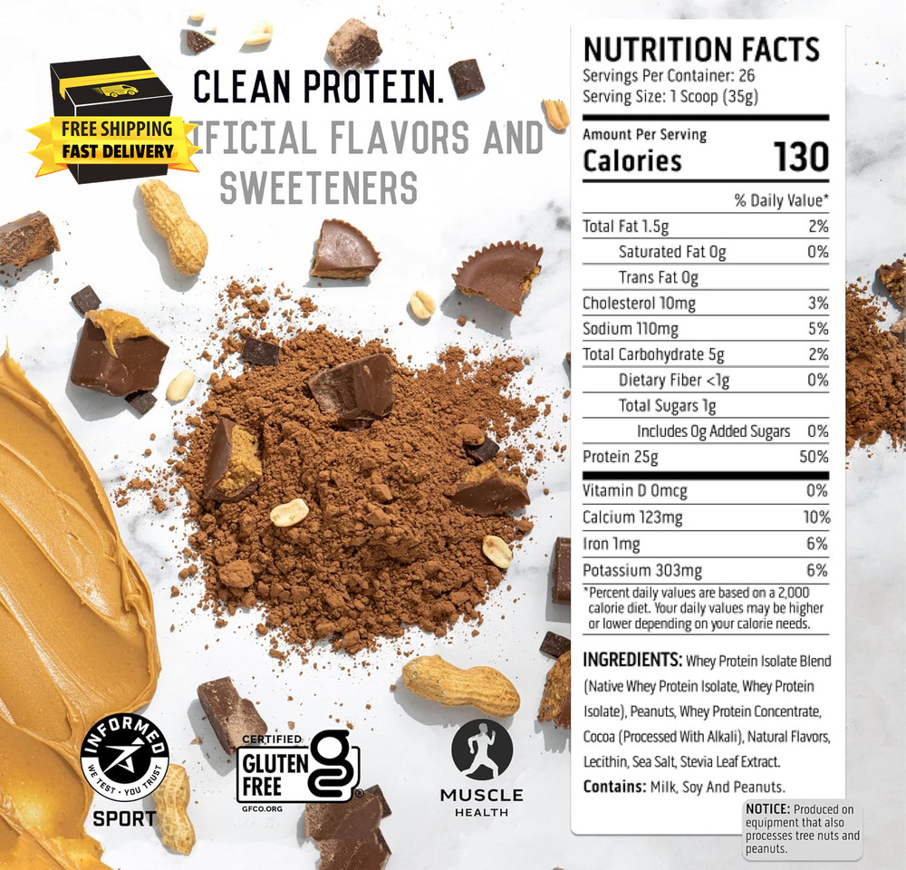 100% Whey Protein Powder - Post Workout Whey Protein Isolate, Zero Artificial Fl