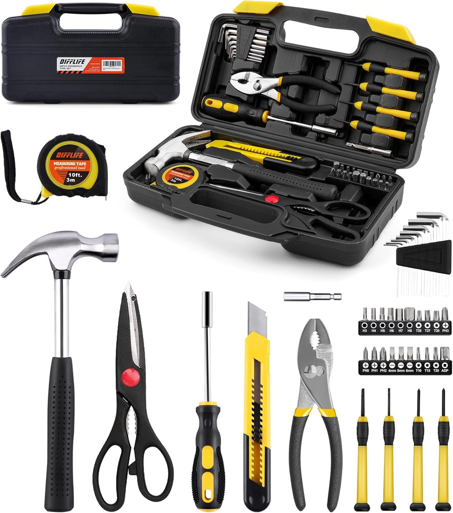 40-Pc Tool Set - General Household Hand Tool Kit Plastic Toolbox Storage Case…