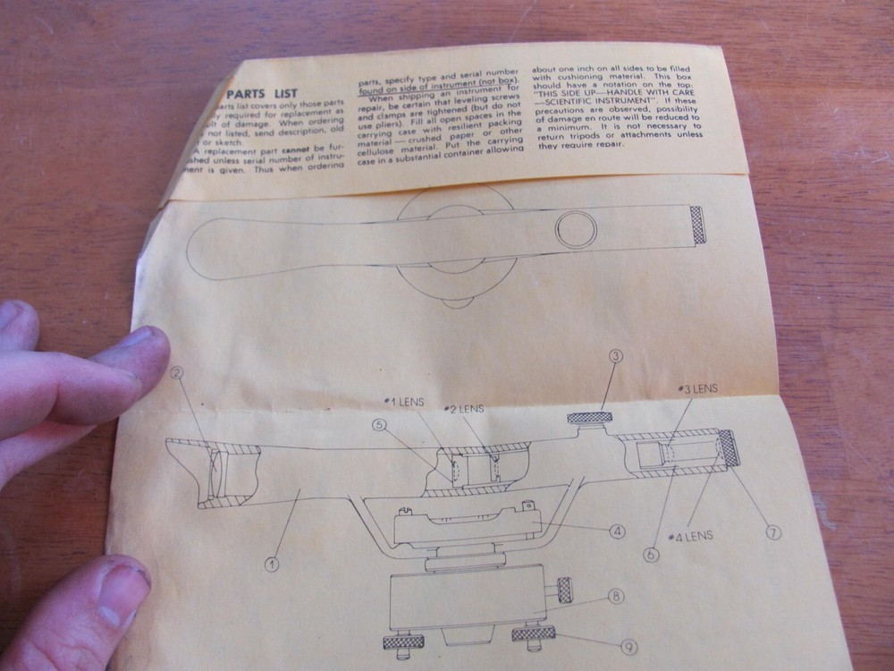 Beger Instruments Model 125B Mini-G Dumpy Level Parts List