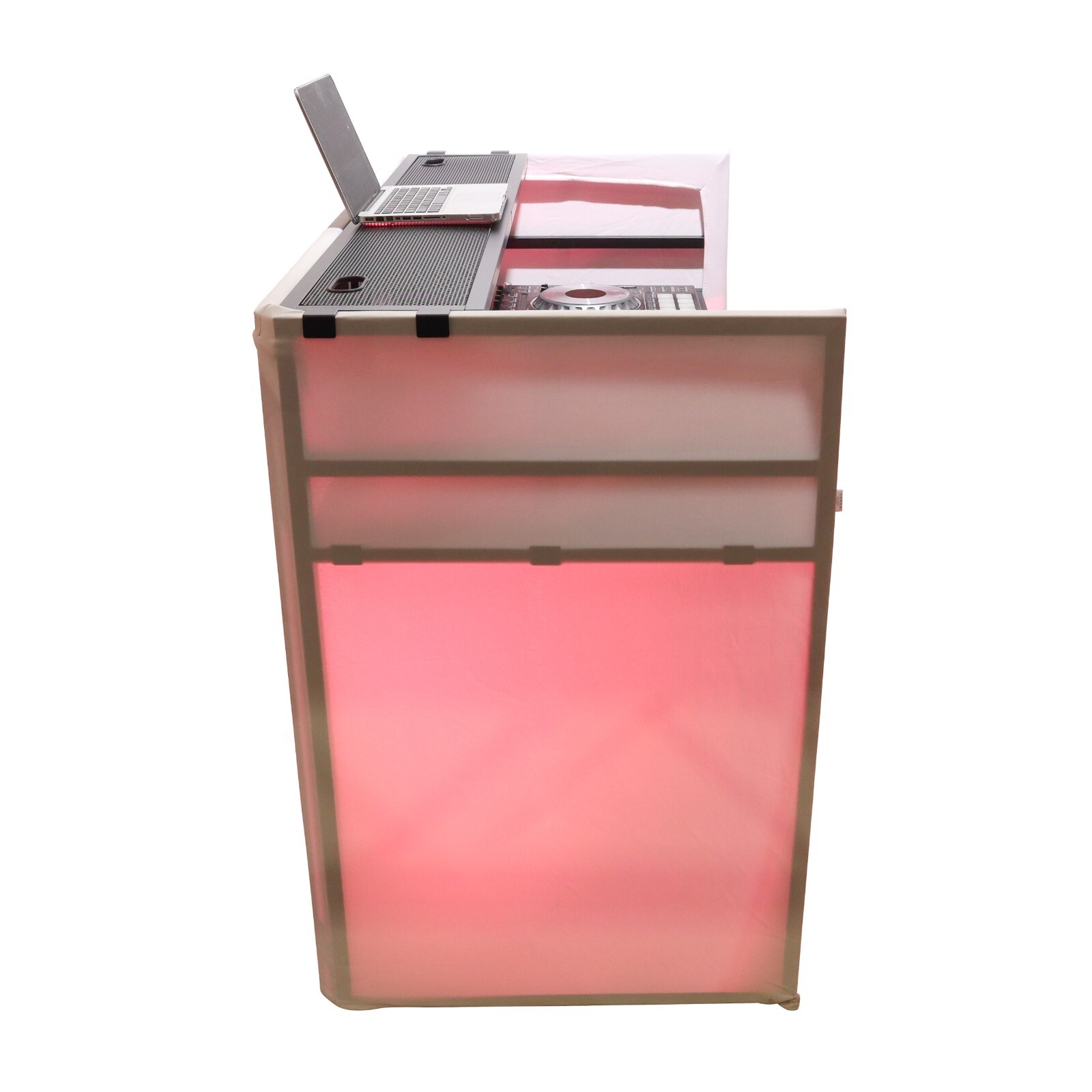 ProX XF-MESA MEDIA Portable DJ Facade Table Station with TV Mount, Scrims & Bag