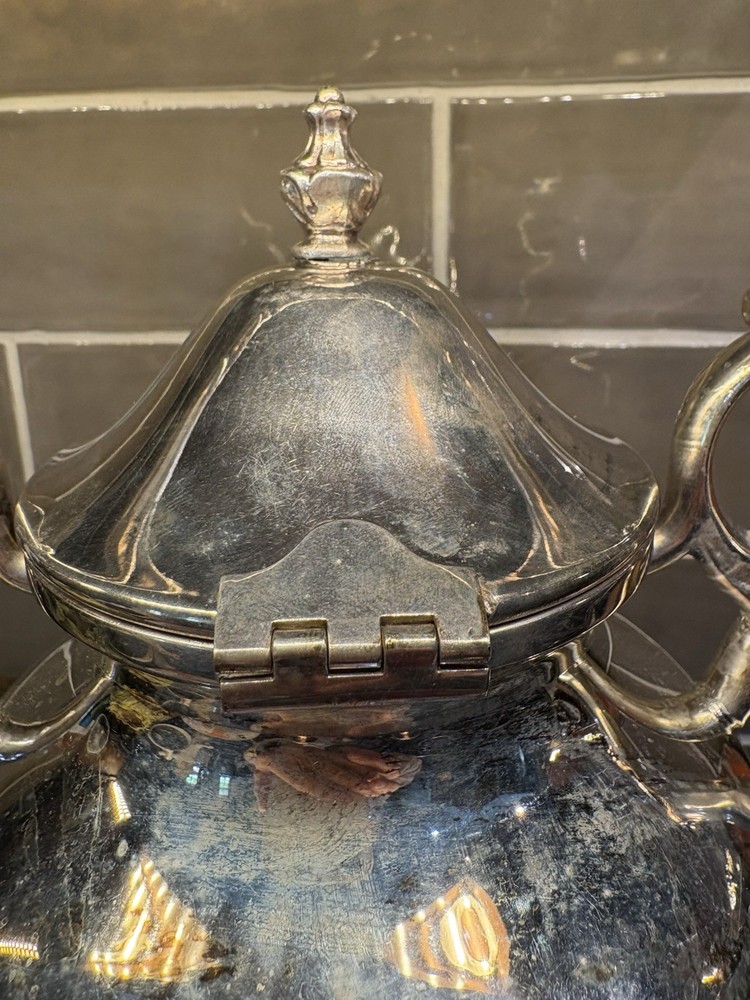 Antique Goldfeder Silver On Copper Kettle Hinged Tea Water Tilting