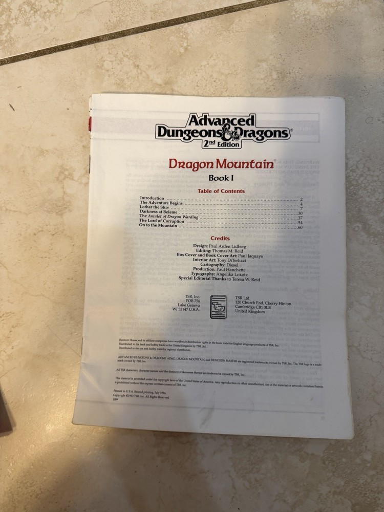 Advanced D&D 2nd Edition Dragon Mountain Book 1