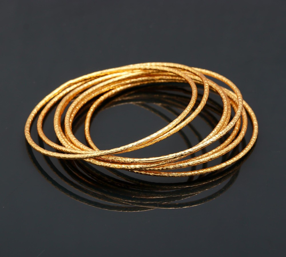925 Sterling Silver Bangles Gold Plate Bangle 7 PC SET Plain Turkish Bangle