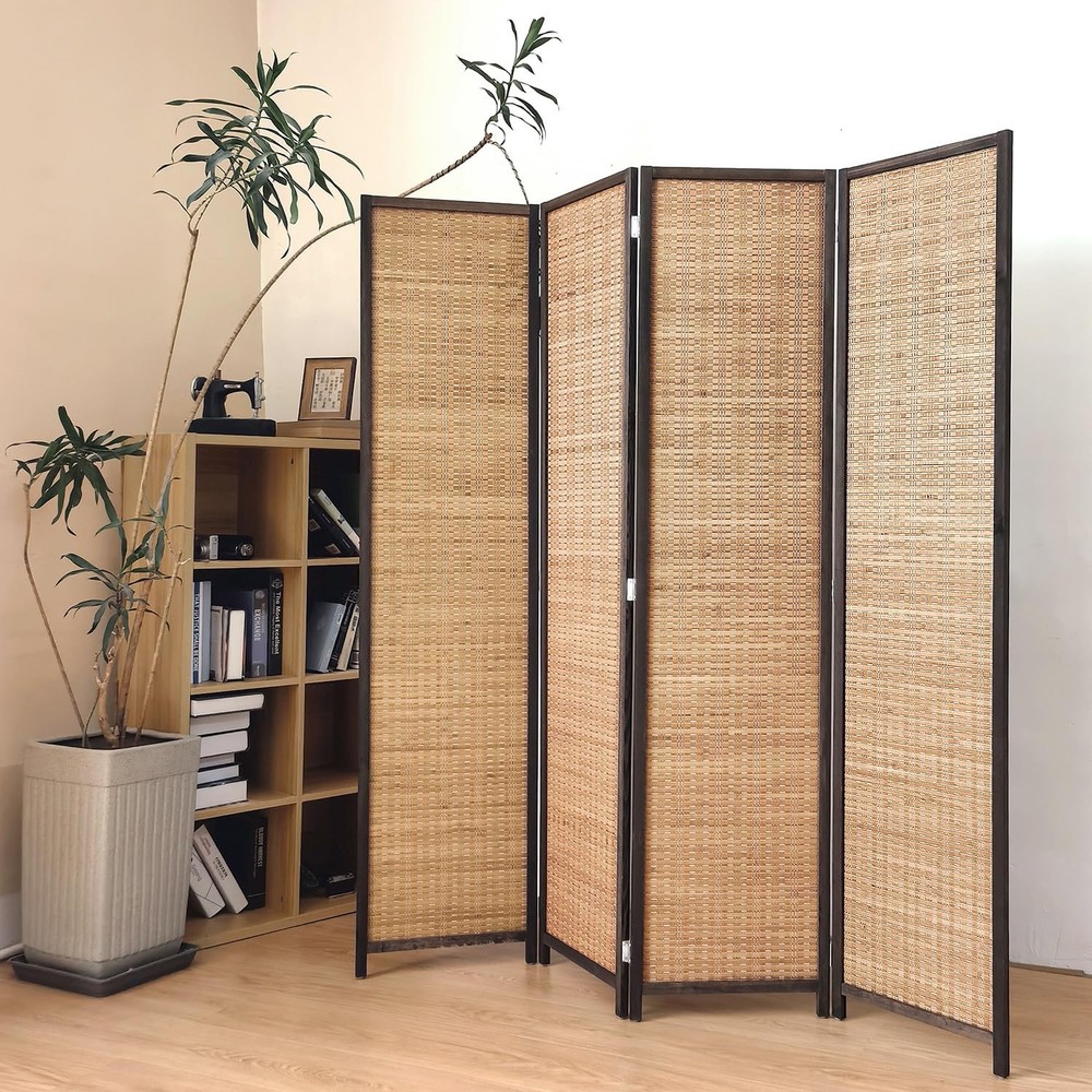 4 Panel Bamboo Room Divider Screen,5.6 FT Tall Bamboo Divider Folding Panel S...