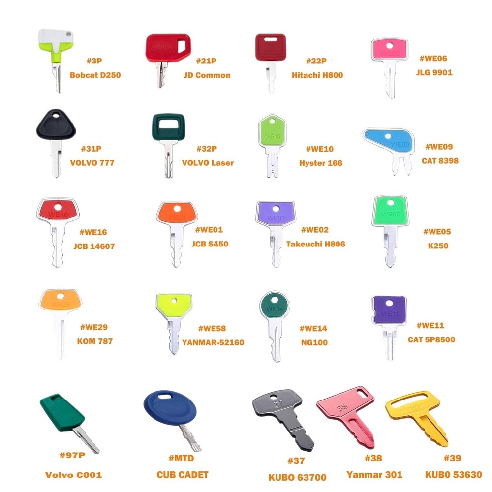 Construction Ignition Key Set - 55 Keys for Various Brands