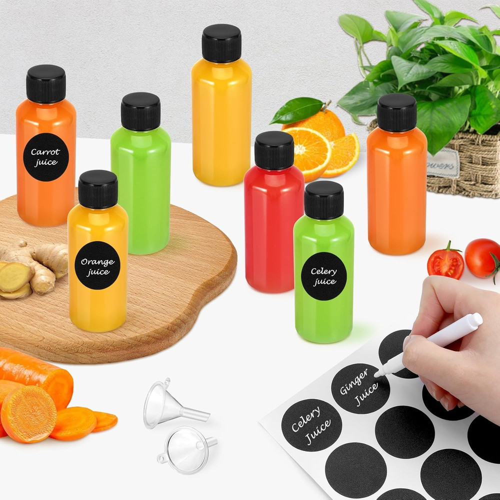 16 Pack 2 oz Shot Bottles with Caps, Mini Reusable Plastic clear
