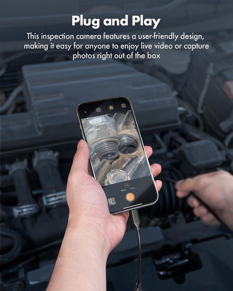 Endoscope Camera with Light, 1920P HD Borescope with 8 Adjustable LED Lights,...