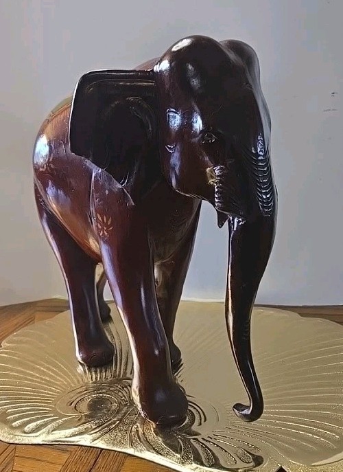 Elephant- Hand Crafted-Soild Wood- Beautiful Accent  Painting On Saddle 12"