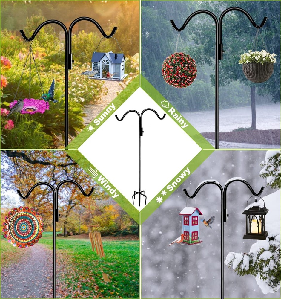 76 Inch Double Shepherd Hook Stand for Outdoor Birdfeeder, Adjustable Two Sid...