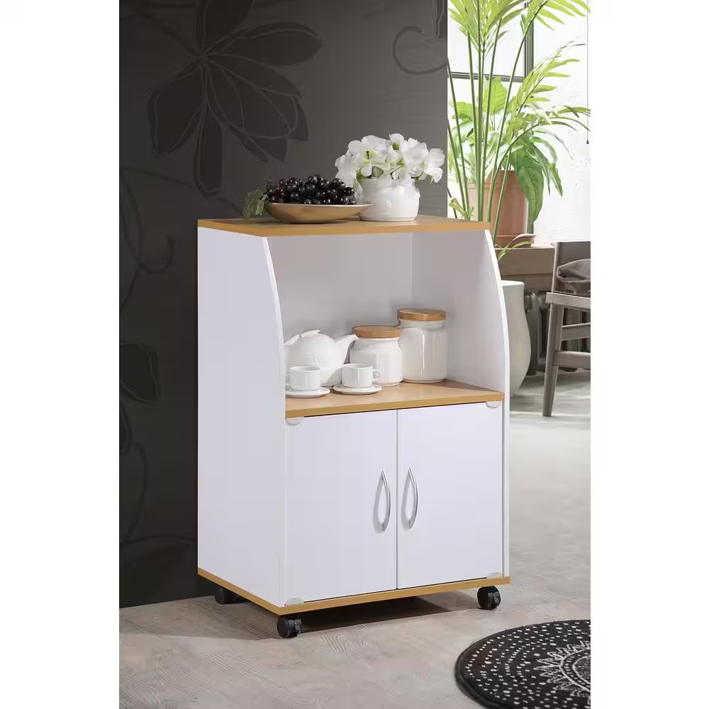 White Microwave Cart with Storage