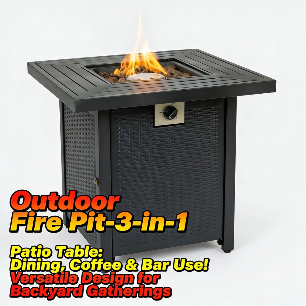 Propane Fire Pit Table with Waterproof Cover and Adjustable Flame