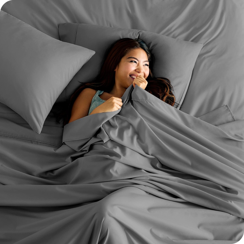 Kitchen Queen 2 Pack Grey Queen Flat Sheets Ultra Soft Microfiber 90x102