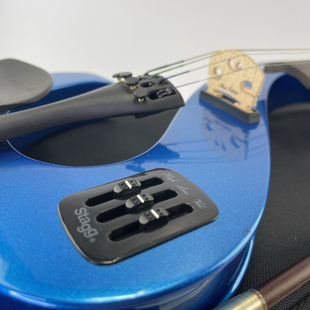 Stagg EVN 4/4 S-Shaped Electric Violin Metallic Blue + Case, Bow, Cord & Strings