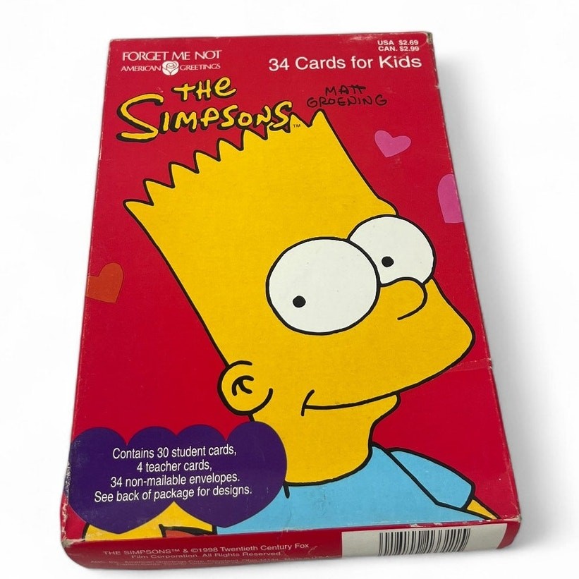 Valentines Day Cards New Vintage 1990's The Simpsons Bart 34 Cards + Envelopes
