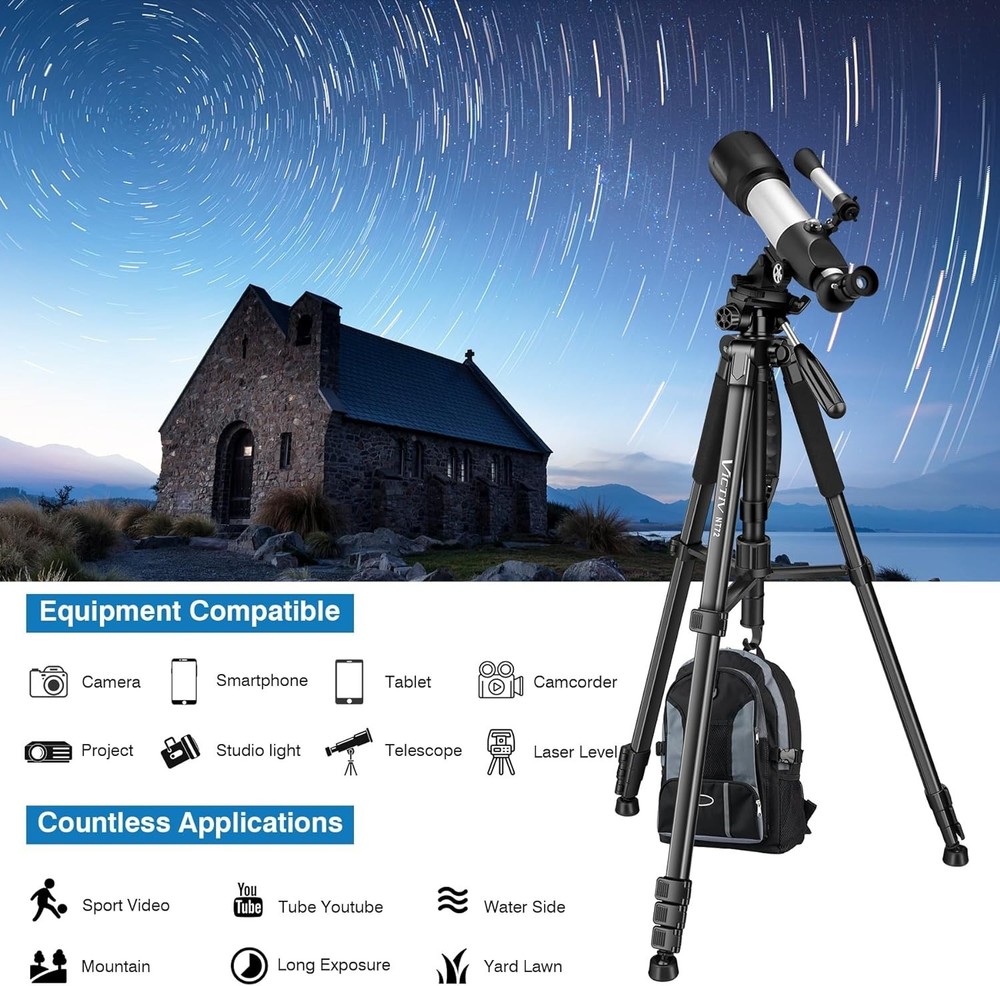 Lightweight Camera Tripod Stand, 72" Tall, Remote, Compact