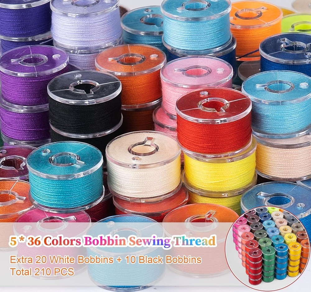 Sewing Bobbins Set 210 pcs Polyester Assorted Colors for Machine Repair
