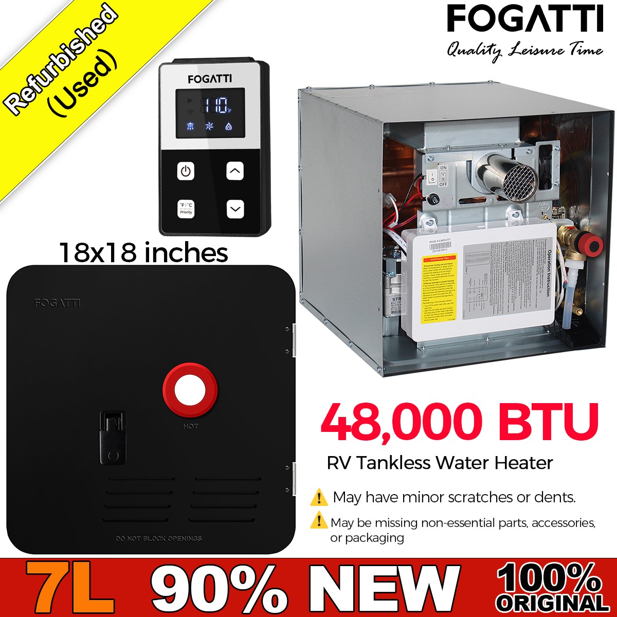 Used- 7L RV Tankless Water Heater 2.5 GPM 48,000 BTU Instant Hot w/ 18"x18" door