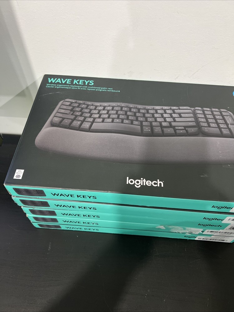 Logitech Wave Keys Wireless Ergonomic Keyboard Cushioned Palm Rest Graphite NEW