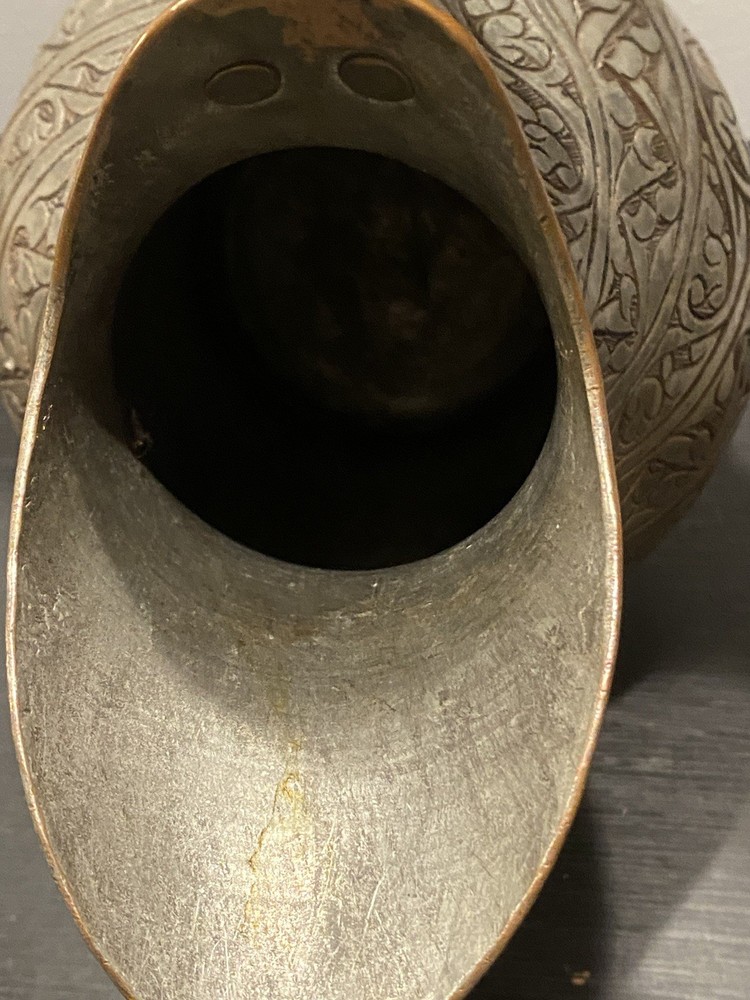 Antique Hand Crafted Etched Copper Tone Middle Eastern Pitcher