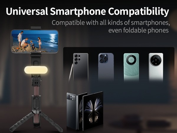 TOALLIN Gimbal Stabilizer for Smartphone,Foldable Selfie Stick, Adjustable Light