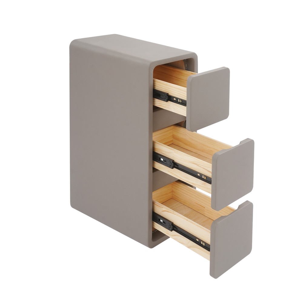 Floor Standing Bedside Table Narrow Deep Gray Storage Nightstand w/ 3-Drawer