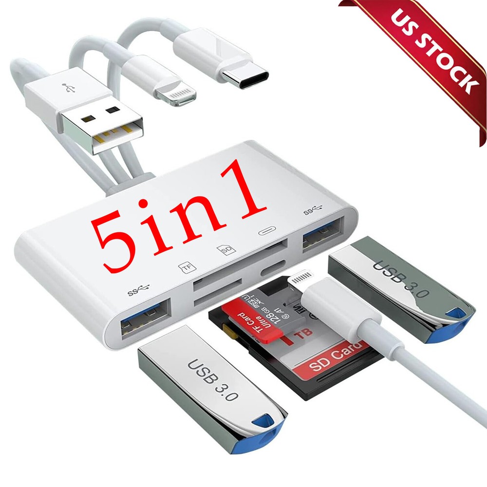 5 in 1 Memory Card Reader USB 3.0 OTG Adapter SD Card Reader For iPhone/iPad LOT