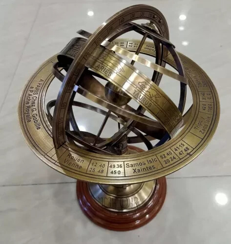 Engraved Brass Tabletop Armillary Nautical Sphere World Globe With Base Table