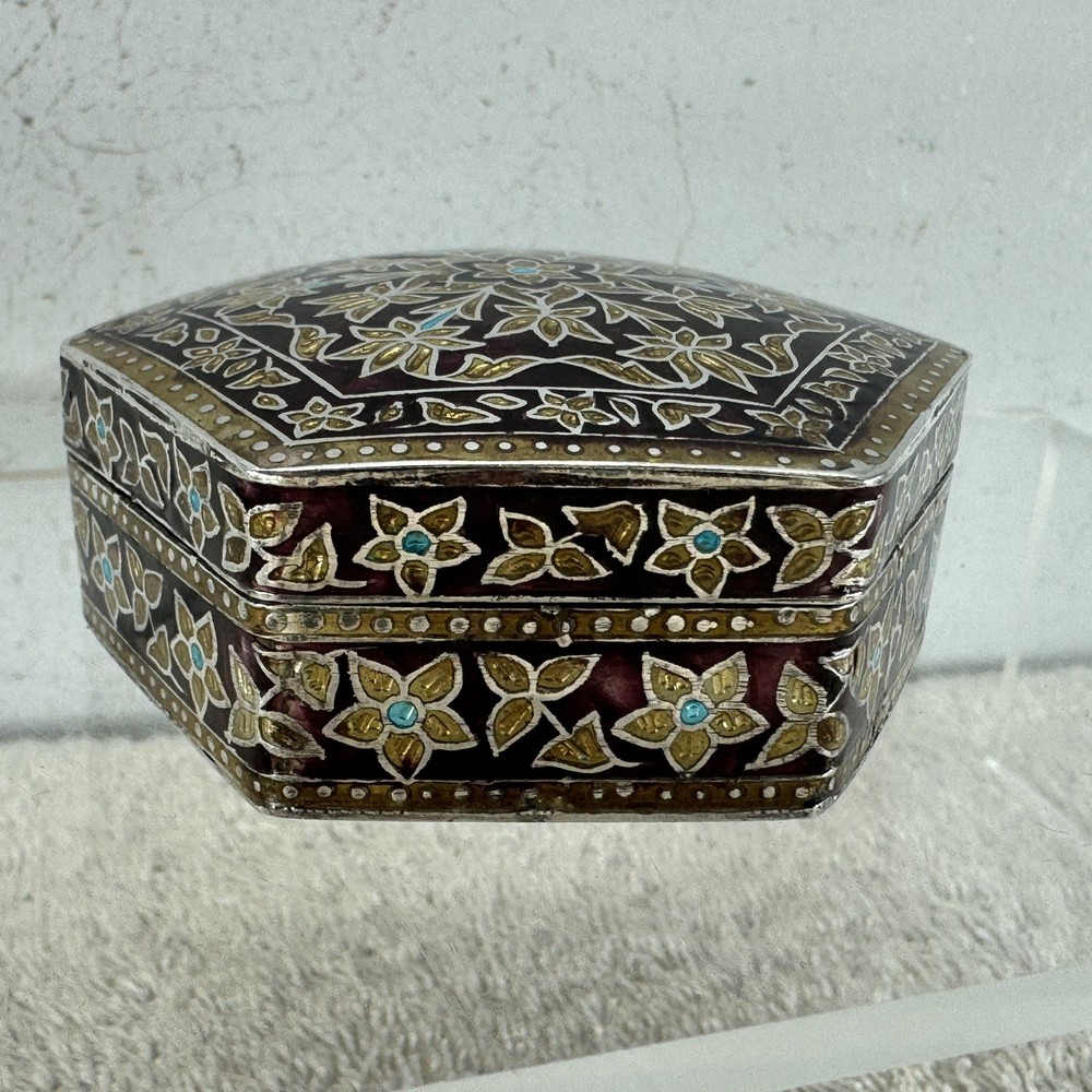 Solid Silver Enamel Hexagonal Box