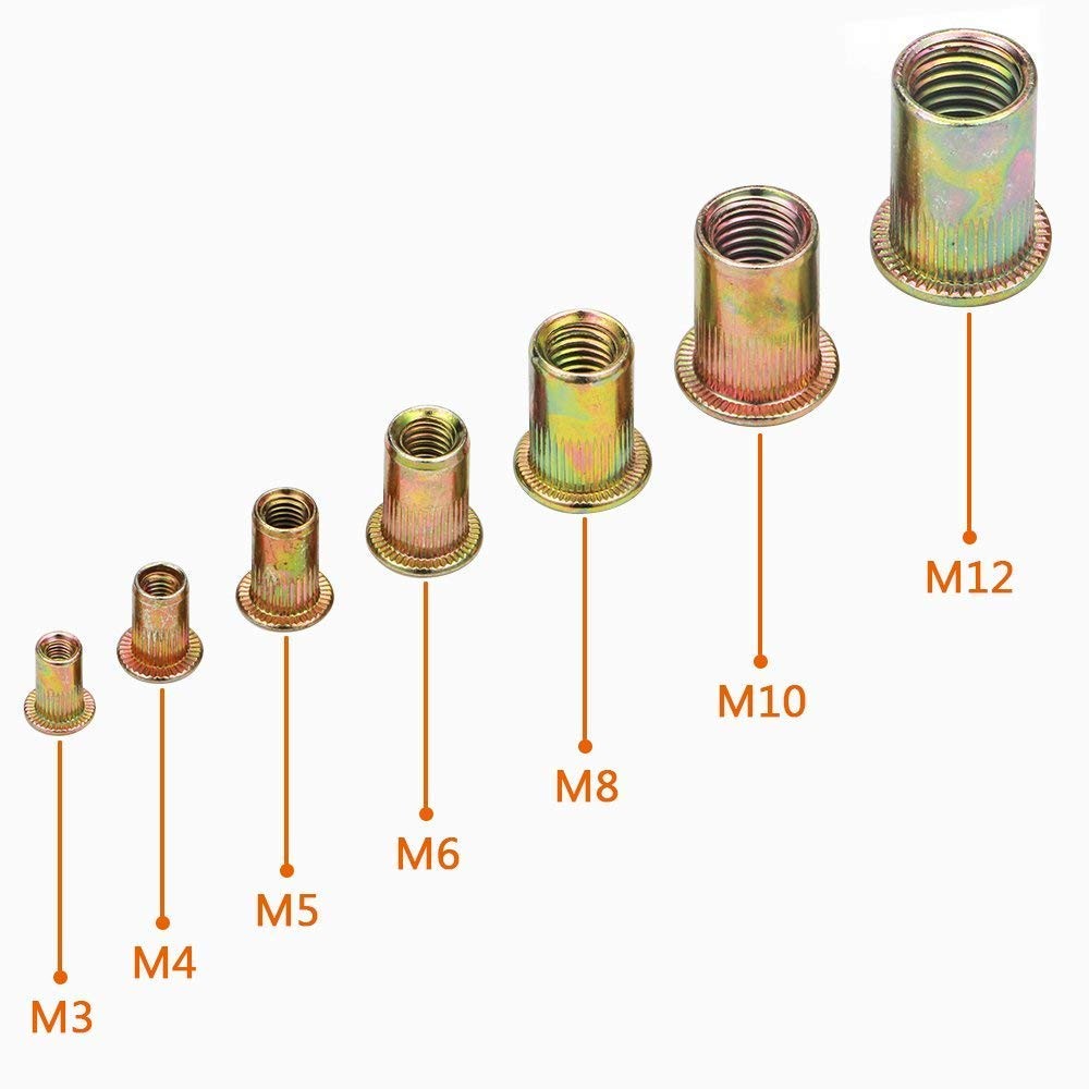 50Pcs UNC 3/8-16 Rivet Nut,Flat Head Rivnut Threaded Insert Nut,Knurled Body